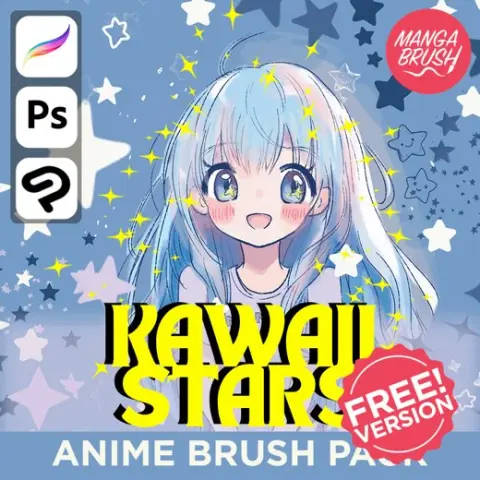 FREE KAWAII STARS PACK! SAMPLE PACK OF 6 Procreate, Clip Studio Paint, Photoshop Digital Manga Anime Style Brushes — Procreate, Photoshop & Clip Studio Paint brush