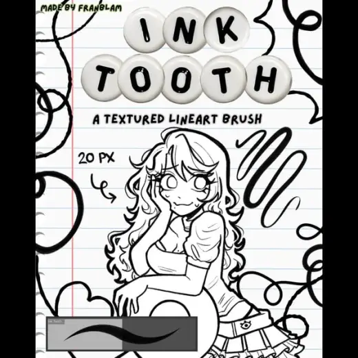 Ink Tooth - Textured Lineart Brush By FranBlam — Procreate & Clip Studio Paint brush