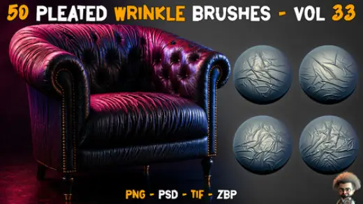 50 Pleated Fabric Wrinkle Brushes – Vol 33 — Photoshop brush