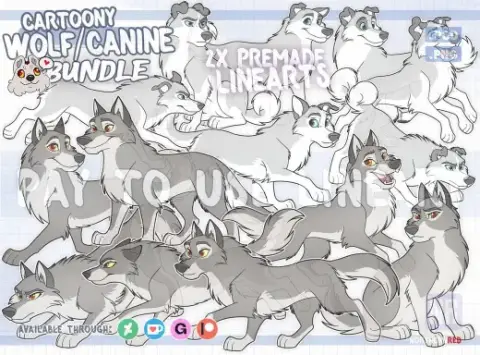 BUNDLE: Wolf / Dog linearts (cartoony) — Procreate, Photoshop & Krita brush