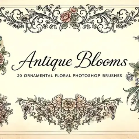 Antique Blooms: 20 Ornamental Floral Photoshop Brushes — Photoshop brush