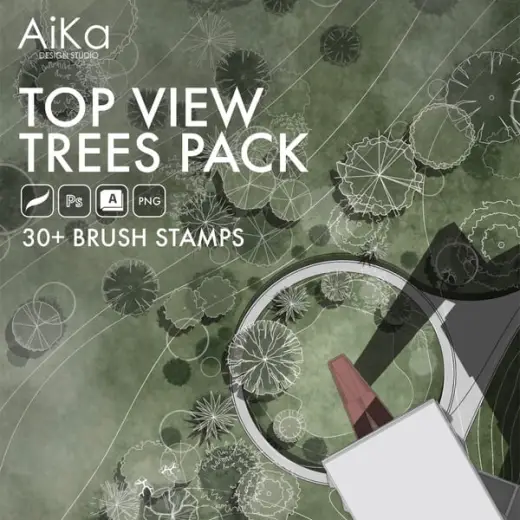 Top View Trees Brush Pack (Procreate, Photoshop, Autocad, Png) — Procreate & Photoshop brush
