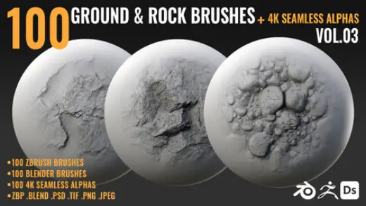 100 GROUND & ROCK BRUSHES + 4K SEAMLESS ALPHAS - VOL 03 — Photoshop brush