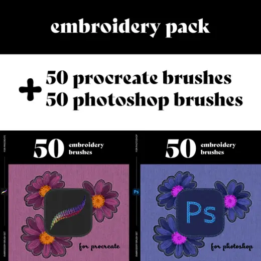 Embroidery Brush Pack (Procreate + Photoshop) — Procreate & Photoshop brush