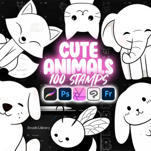 100 Procreate Cute Animal Stamps Collection — Procreate & Photoshop brush
