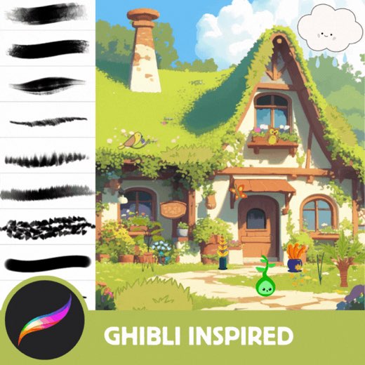 17 FREE Ghibli Inspired Nature Brushes: 203+ Anime Background Brushes in the Full set, Foliage, Flower, Cloud, Grass Bru — Procreate brush