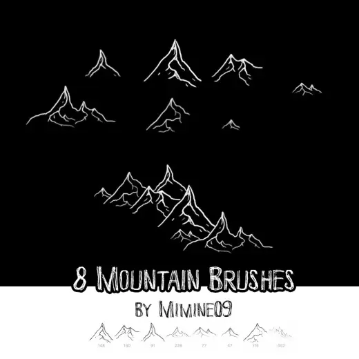 8 Hand Drawn Mountain Brushes — Procreate, Photoshop & Krita brush