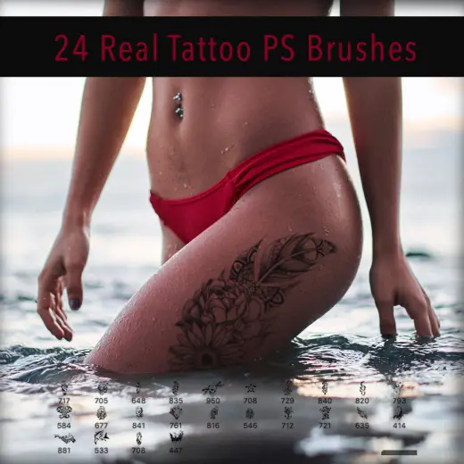 24 Real Tattoo PS Brushes — Procreate, Photoshop & Krita brush