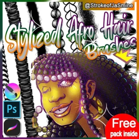 🖌️Stylized Afro Hair Brushes \ Procreate, Krita, Photoshop, Braid, lock, twist, Curly — Procreate, Photoshop & Krita brush