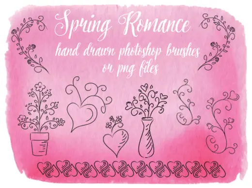 Valentine Spring Romance Line Art Florals Hearts Vases Plants Border Brushes-Icons PNG Commercial Use Icons Brushes Stam — Photoshop brush