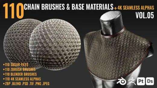 110 CHAIN BRUSHES & BASE MATERIALS + 4K SEAMLESS ALPHAS - VOL 05 — Photoshop brush