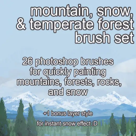 Mountain, snow, & forest brush set — Photoshop brush