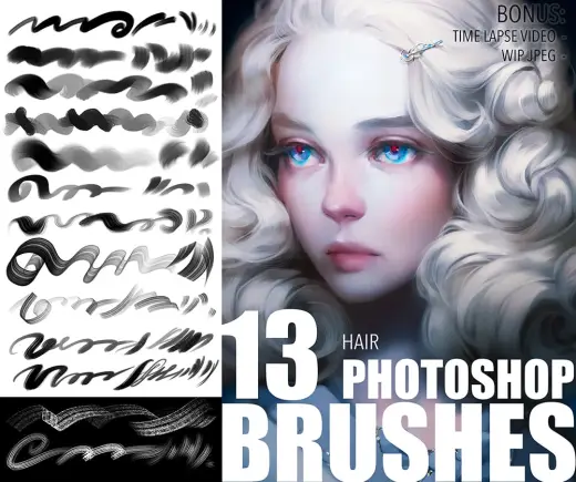 Hair brush pack + video demo. — Photoshop brush