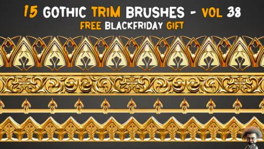 15 Gothic Trim Brush - Vol 38 | Free Black Friday Gift | — Photoshop brush
