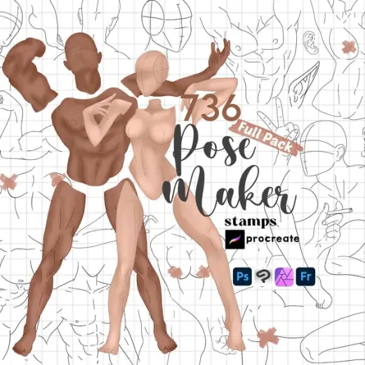 Procreate Pose Maker Stamps Manga Base Clip Studio Anime Body Guides — Procreate, Photoshop & Clip Studio Paint brush