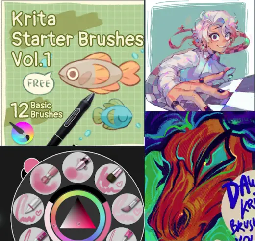 A few brush bundles I've recently discovered (5 free ones and 1 paid) — Krita brush