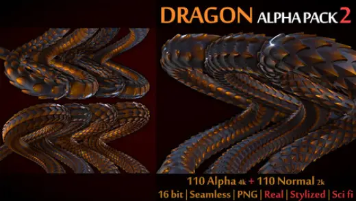 Dragon AlphaPack2 | 110 Alpha and Normal for Brush and Sculpt — Photoshop brush