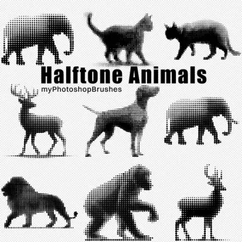 Halftone Animals – Photoshop Brushes with Dot Pattern Silhouettes — Procreate, Photoshop & Krita brush