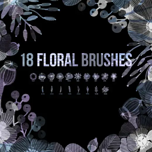 18 Floral PS Brushes — Procreate, Photoshop & Krita brush