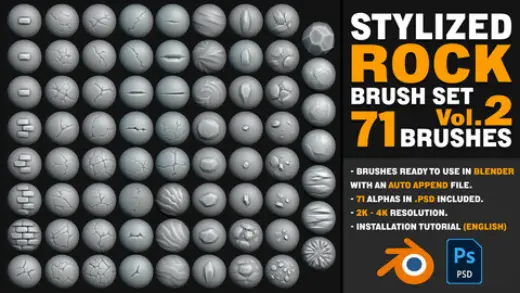 Stylized Rock Brush Set Vol 2 - Ready For Blender - 71 Brushes — Photoshop brush