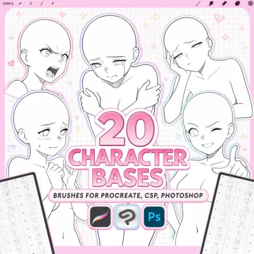 Free Character Base Pack for Procreate, Pose and Expression Stamps, Clip Studio Paint, Photoshop, PNG — Procreate, Photoshop & Clip Studio Paint brush