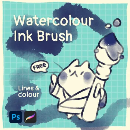 Watercolour Ink brush ✿ FREE Procreate & PS brush — Procreate & Photoshop brush