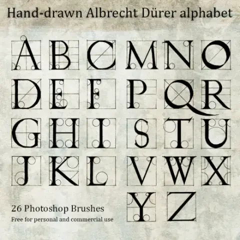 Hand Drawn Durer Alphabet — Procreate, Photoshop & Krita brush