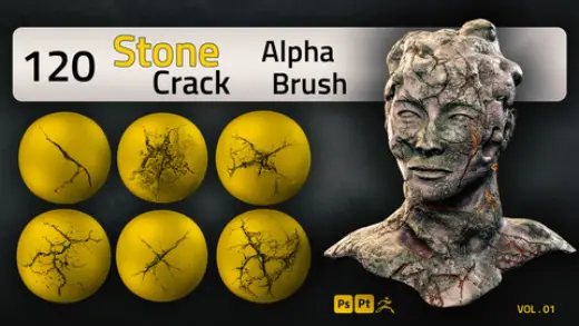 120 Stone Crack ALPHA BRUSH – VOL. 01 — Photoshop brush