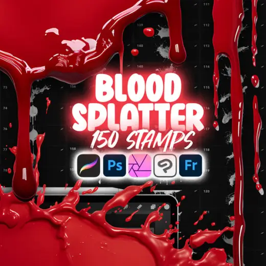 150 Procreate Glossy Blood Splatter Stamp Brushes Collection — Procreate & Photoshop brush