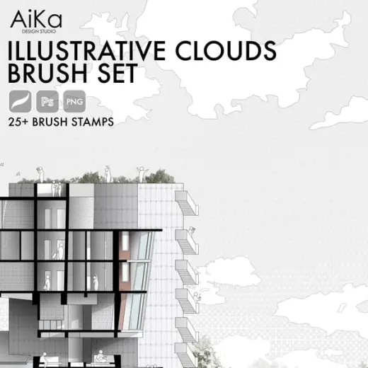 Illustrative Clouds Brush Pack (Procreate, Photoshop, PNG) — Procreate & Photoshop brush