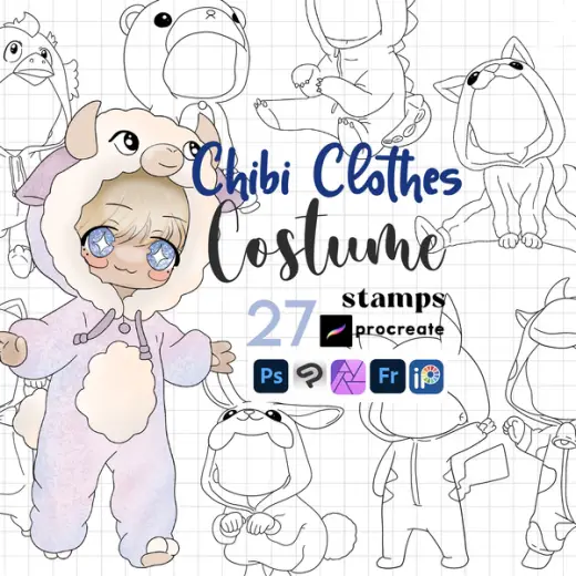 Procreate Chibi Costume Stamps Procreate Chibi Clothes Animal Costume — Procreate & Photoshop brush