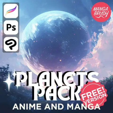 FREE PLANETS SAMPLE PACK for PLANETARY WORLD Anime-style Manga Art! ✦ PHOTOSHOP, CLIP STUDIO PAINT, and PROCREATE Compat — Procreate, Photoshop & Clip Studio Paint brush