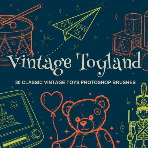 Vintage Toyland: 30 Classic Vintage Toys Photoshop Brushes — Photoshop brush