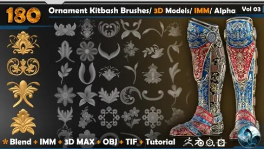 Ornament Kitbash Brushes/Alpha /3D/ VDM /IMM Vol 03 — Photoshop brush
