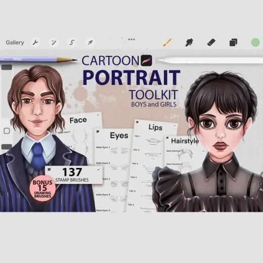 Boys And Girls Cartoon Portrait Procreate and Photoshop Stamps — Procreate & Photoshop brush