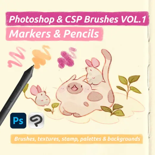 Photoshop Pack VOL.1 | Markers & Pencil colors — Photoshop brush