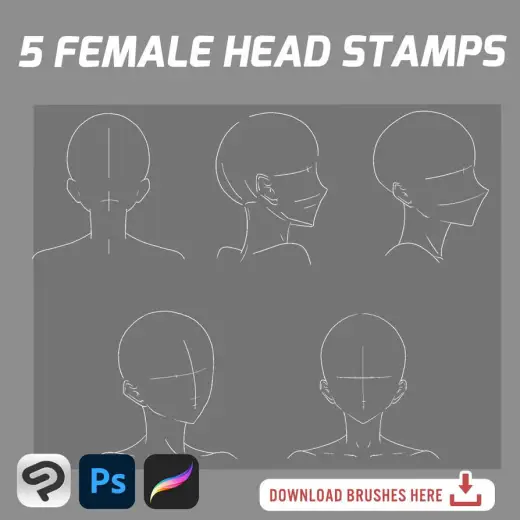 5 Female Head Stamps for Clip studio, PS, Pro.Vol1 — Clip Studio Paint brush