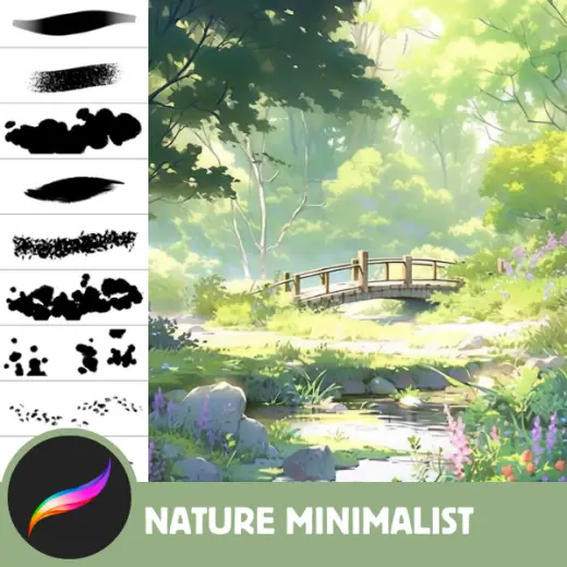Free Nature Minimalist Brushes, Anime And Realism Brush Collection, Grass, Clouds, Foliage, Flowers — Procreate brush