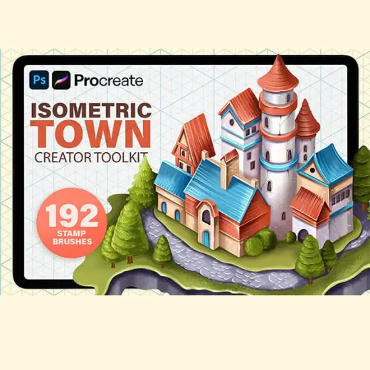 ISOMETRIC TOWN STAMP BRUSHES FOR PROCREATE AND PHOTOSHOP — Procreate & Photoshop brush