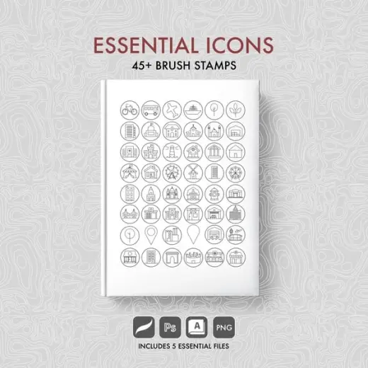 Essential Icons Brush Pack (Procreate, Photoshop, AutoCad, Png) — Procreate & Photoshop brush
