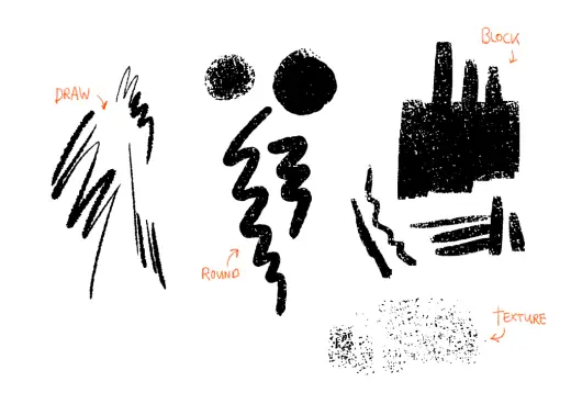 Hard edge charcoal brushes with texture — Krita brush