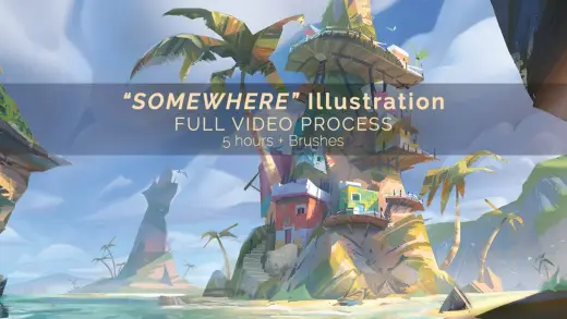 "Somewhere" Illustration / Full video process + Brushes — Photoshop brush