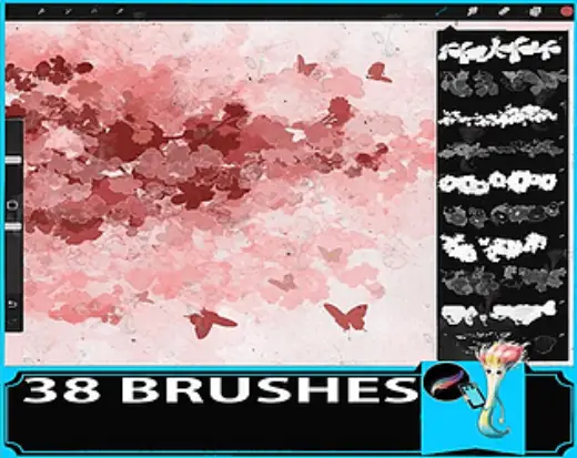 Procreate  38 Types Ancient Style・Cherry Blossom Dancing Flowers Brush Set - Two-Color Stroke・Plants・Roses — Procreate brush
