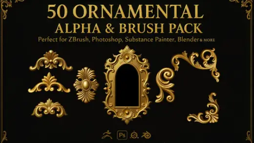 50 Ornamental Alpha & Brush Pack  (2K PNG + PSD) — Photoshop brush