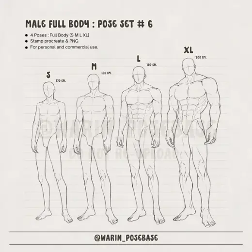 Male Full Body set 6 size S M L XL Stamp Brushes — Procreate & Clip Studio Paint brush