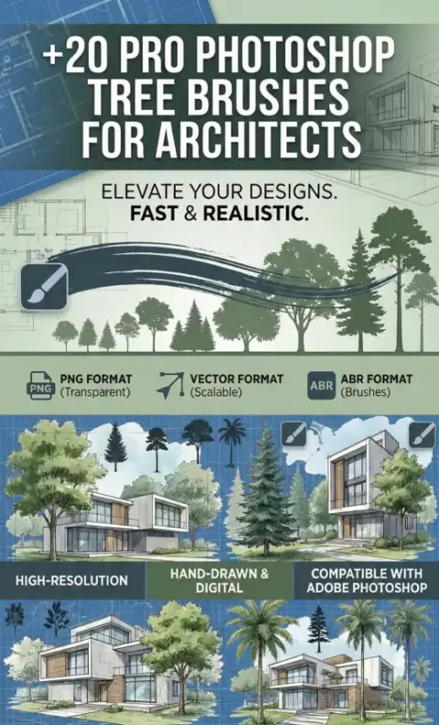 +20 Pro Photoshop Tree Brushes for Architects (PNG + Vector + ABR) — Photoshop brush