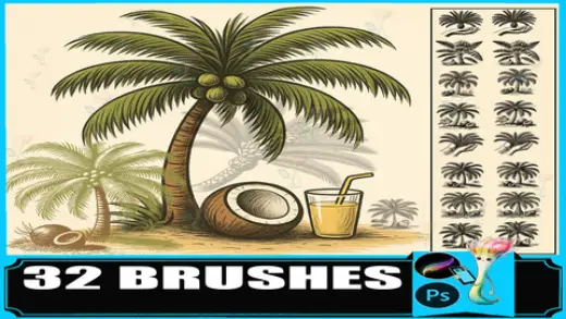 32 Palm Tree & Coconut Stamp Brushes for Procreate and Photoshop --- — Procreate & Photoshop brush