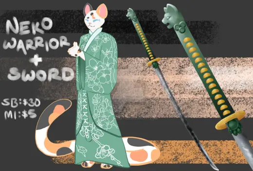 [OPEN] Neko Warrior + Jade Sword ADOPT bundle — Krita brush