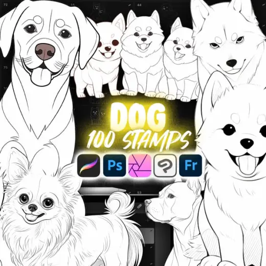 100 Procreate Dog Stamps, Procreate Animal Stamp Brushes Collection — Procreate & Photoshop brush