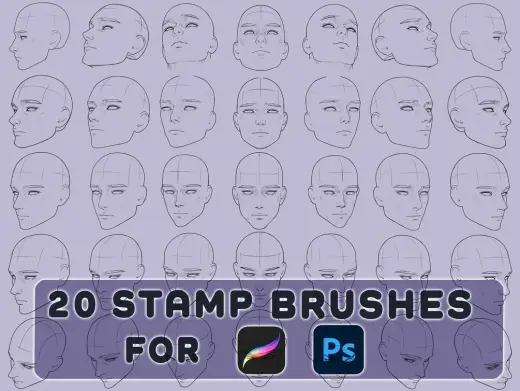Male Head Base Stamp Brush For Procreate and Photoshop (Set2) — Procreate & Photoshop brush